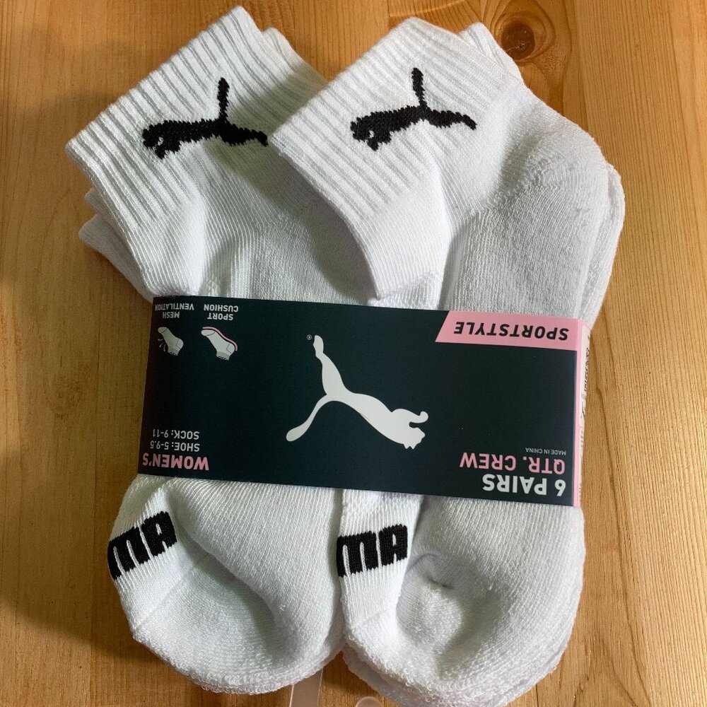 NEW! PUMA SPORTSTYLE Womens Shoe Size 5-9.5 Cushioned 6 Pair Qtr Crew Socks